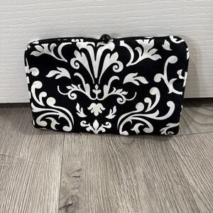 Thirty One Black/White "Black Parisian" Button Close 2 Sided Travel Jewelry Case